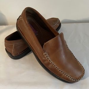 Mens Bass Flex Carrera Brown Leather Loafers Slip On Casual Classic Comfort 10.5